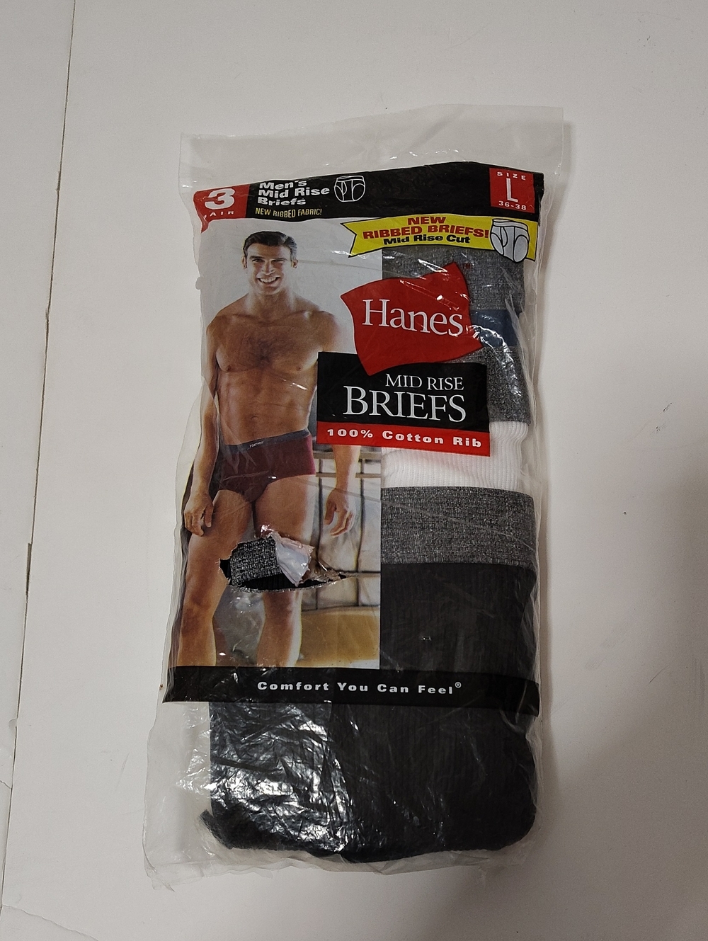 Vintage Rare Hanes Men's Mid Rise Ribbed Briefs - 3 Pack - Size L 36-38